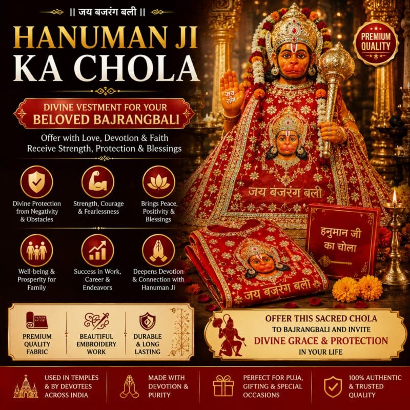 Hanuman Ji Ka Chola premium embroidered red vastra offered to Lord Hanuman for devotion, blessings, and spiritual worship