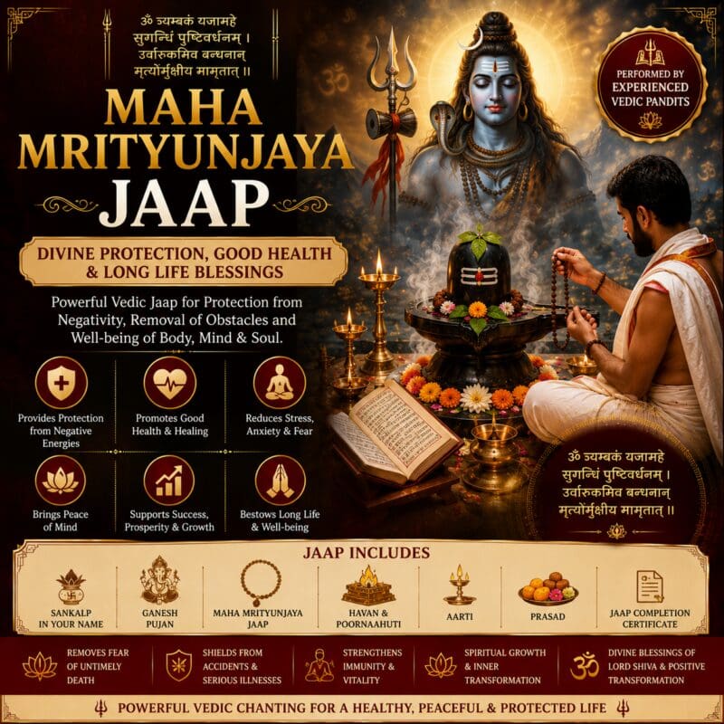 Maha Mrityunjaya Jaap performed by experienced Vedic pandits for health, protection, longevity, and the divine blessings of Lord Shiva