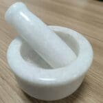 Khalbatta , Mortar and Pestle in White Makrana Marble  – Kharal, Imam Dasta, Musal, Masher, Grinder (Round)