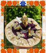 Dark Maroon Cotton Ladoo Gopal Dress | Elegant Thakur Ji Poshak with Golden Lace & Stone Work  - Image 3
