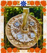 Golden Designer Ladoo Gopal Dress | Elegant Thakur Ji Poshak with Mirror & Pearl Work  - Image 3