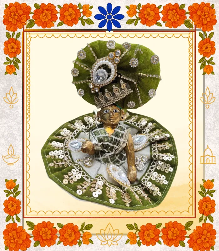 Green Designer Ladoo Gopal Dress