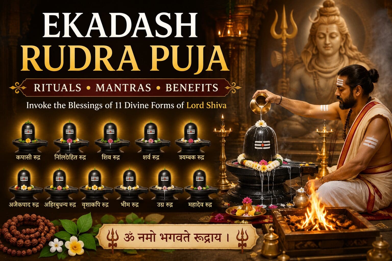 Ekadash Rudra Puja: Rituals, Mantras, and Benefits 1 Ekadash Rudra Puja rituals with eleven forms of Lord Shiva, Vedic mantras and Rudrabhishekam