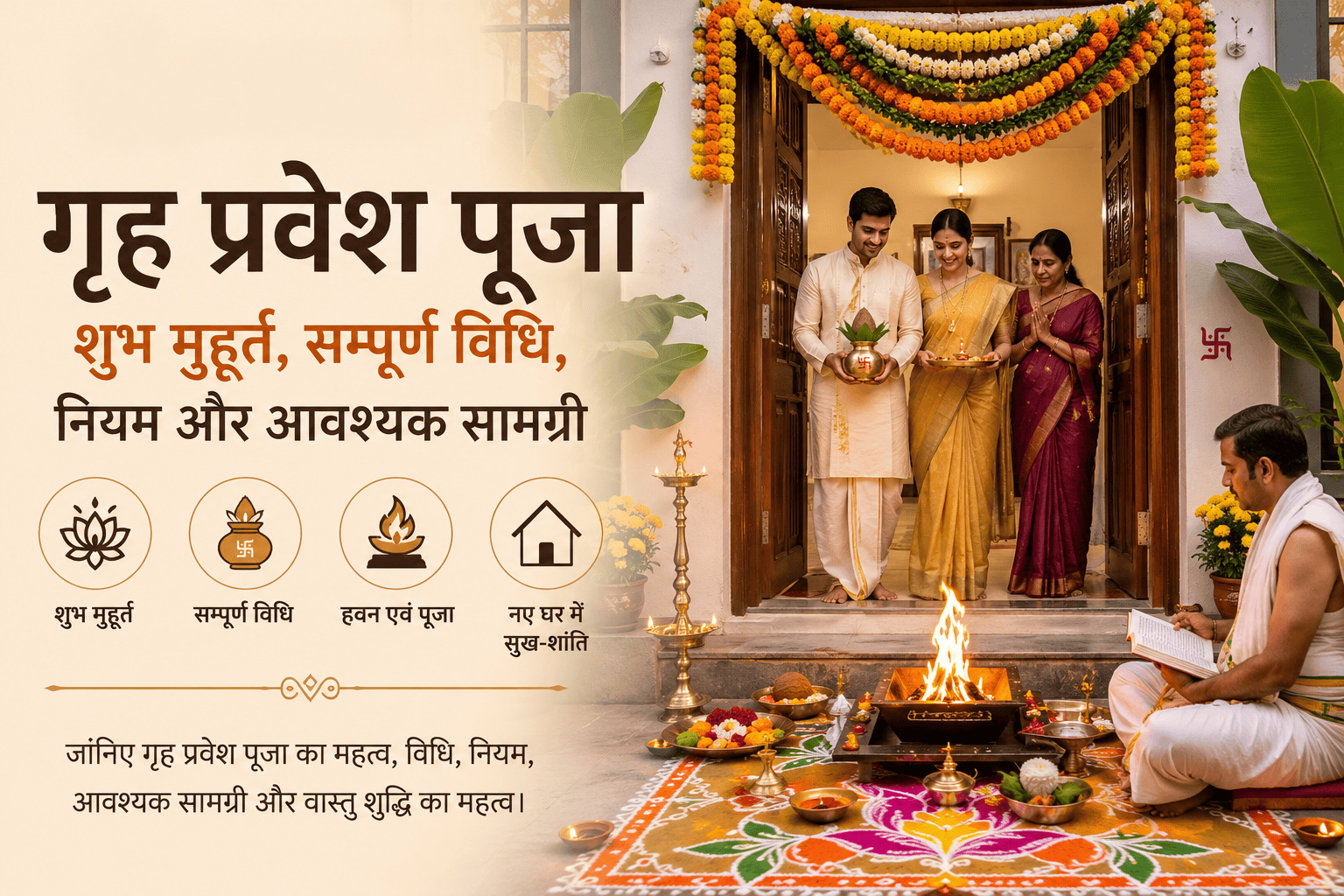 गृह प्रवेश पूजा: शुभ मुहूर्त, सम्पूर्ण विधि, नियम और आवश्यक सामग्री 1 गृह प्रवेश पूजा - शुभ मुहूर्त, सम्पूर्ण विधि, हवन और कलश स्थापना | JIPANDITJI